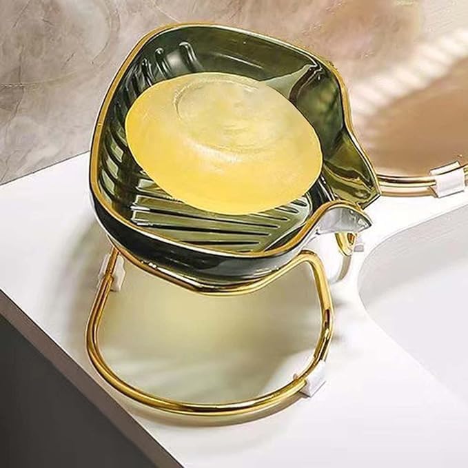 Image of Luxury Design Soap Draining Storage Rack for Household Self Holder, Not Punched Easy Clean Bar Draining Dish with Golden Ring Metal Stand Box for Shower, Toilet, Bathroom, Kitchen Sink Bathtub use.