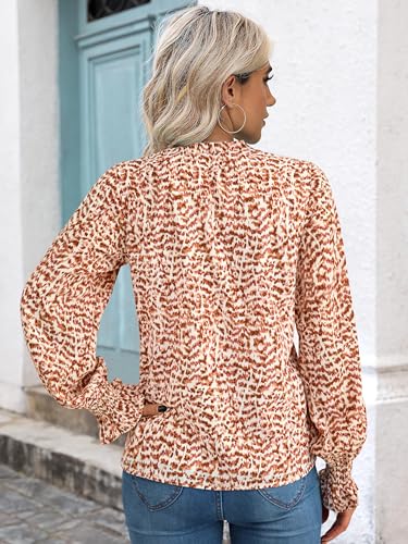 MASCOMODA Womens V Neck Floral Long Sleeve Tops 2025 Summer Casual Loose Puff Sleeve Chiffon Boho Work Blouse Dressy T Shirts