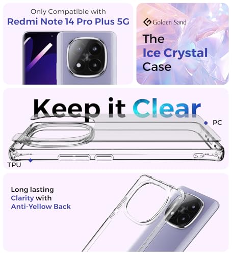 Image of Golden Sand for Poco X7 5G, Redmi Note 14 Pro Plus 5G, Redmi Note 14 Pro 5G Back Case - Ice Crystal Hybrid Shockproof Back Cover, Transparent PC Military Grade TPU, Crystal Clear