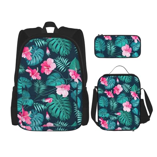 Sac à dos motif floral rose et noir avec trousse et sac à bandoulière réglable pour fille