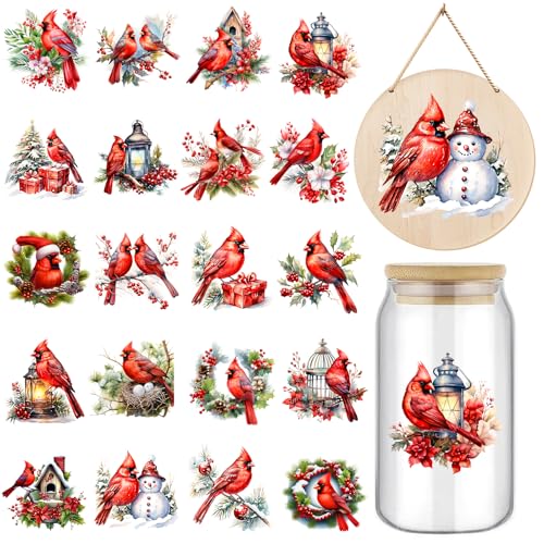 20 Sheets Vintage Christmas Rub On Transfers for Crafts, Rub On Transfers for Furniture Wood Glass Porcelain Leather DIY Xmas Craft, Christmas Transfer Stickers Decals,3 * 3inch - Cardinal
