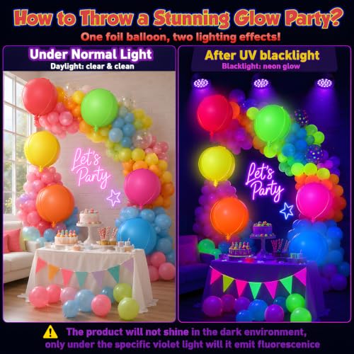 Image of Neon Round Foil Balloons, Glow in The Dark Party Supplies, 6 Pcs 22 Inch