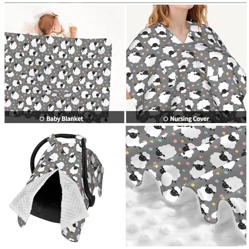 Image of Cute Sheep Lambs Baby Car Seat Canopy Nursing Cover for Newborn Car Seat Breastfeeding Covers Blanket Newborn Shower Gift