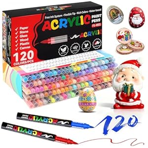 Marcadores de pintura acrílica, 120 colores con punta de pincel con sistema de control directo de tinta líquida, juego de marcadores acrílicos suaves para pintura de roca, lienzo, vidrio