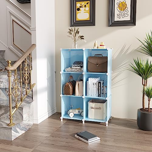 Image of AWTATOS Cube Storage Organizer Protable Closet Organizers and Storage for Kids DIY Stackable 6 Cubes Storage Shelves Clothes Organizer for Bedroom, Home, Blue