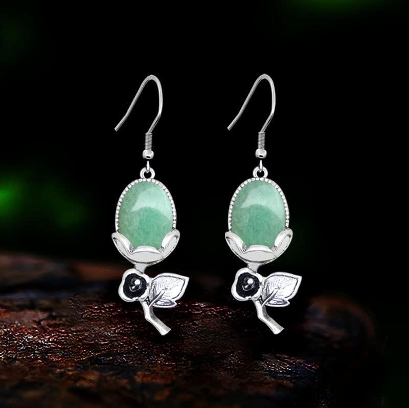 Miniatura 2 de Natural Stone Amethysts Quartz Rose Flower Pendant Earrings For Women Antique Silver Plated Tiger Eye Fashion Earring Jewelry