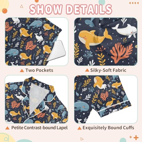 senya Seaweed Whale Cute Satin Summer Pajama Sets Silk Short Sleeve Button Down Sleepwear3