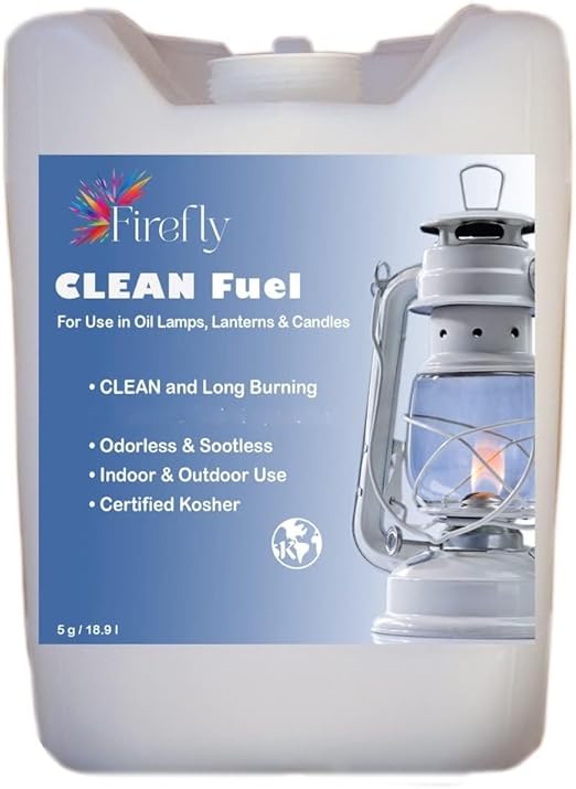 Firefly Kosher Clean Fuel Lamp Oil - Smokeless, Virtually Odorless, and - Long-Lasting Burn Time for Indoor & Outdoor Lamps - 5 Gallons - Made in USA