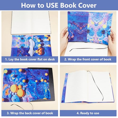 CRASPIRE Moon Star Stretchable Book Cover Navy Blue Washable Reusable Large Nylon Cloth Polyester Book Protector Elastic Notebook Wraps Suitable for Most Hardcover Books - Image 3