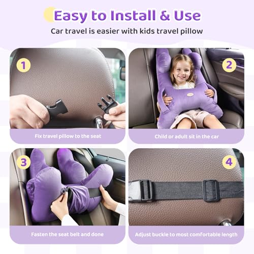 Image of FLORICH Kids Travel Pillow, Car Sleeping Travel Pillow for Kids, Washable H-Shaped Pillow for Adults and Children to Support Head and Body for Road Trips Pillow for Car (Slight Purple)