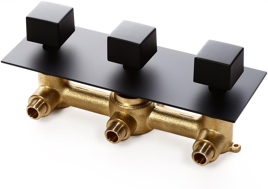 Concealed Solid Brass Standard 3-Function Shower Valve and Trims with Square Knobs in Matte Black