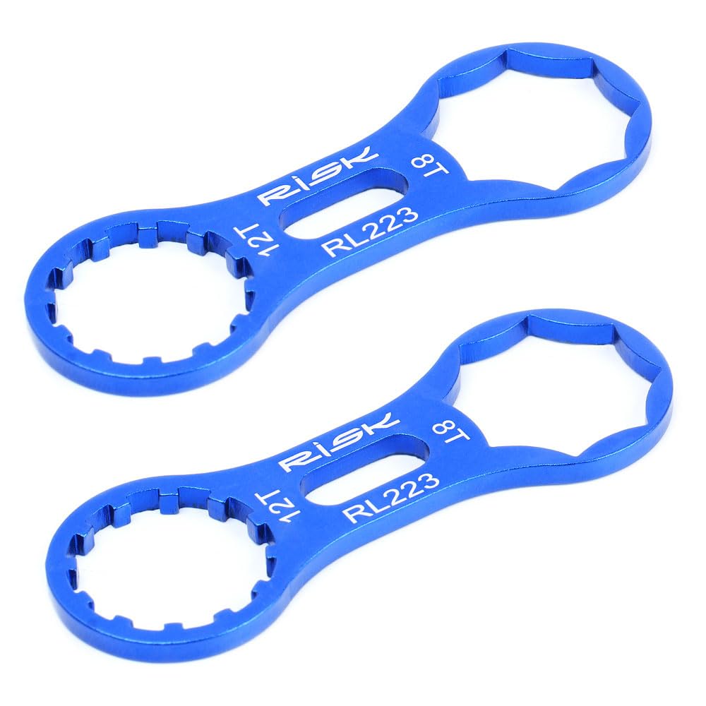 2 Pcs Bicycle Front Fork Tool Bicycle Front Fork Cap Wrench Removal Tool Bike Fork Repair Tools Bicycle 8T 12T Repair Wrench for Mountain Bike Blue