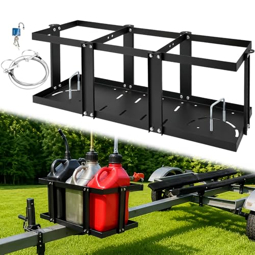 Image of Gas Can Holder for Trailer, Fuel Jug Holder, with 6 Fixed Columns and Locking Straps, Fit for Holding three 5 to 5.5 Gallon Gas Cans(Compatible with VP Racing 5.5 Gallon Fuel Cans) (Triple oil drum support)