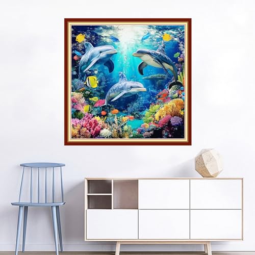 Image of Joyhoor Cross Stitch Kits for Beginners Stamped Cross-Stitch Supplies Needlework preprint Embroidery Kits for Adults DIY Needlepoint Kits Embroidery Patterns 11CT-Underwater World 18x18 inchs