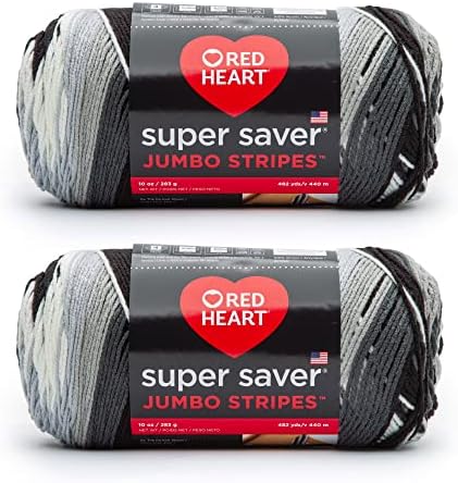 Red Heart Super Saver Jumbo Newspaper Stripe Yarn - 2 Pack of 10oz/283g - Acrylic - 4 Medium (Worsted) - 482 Yards - Knitting/Crochet