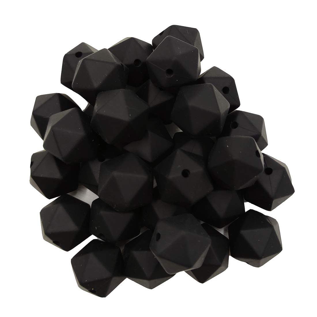 Black Color 20pcs 17mm Silicone Polygonal Beads 20pcs 14mm Silicone Geometric Icosahedron Beads for Mom Jewelry Handmade Lanyards Making Home Decor