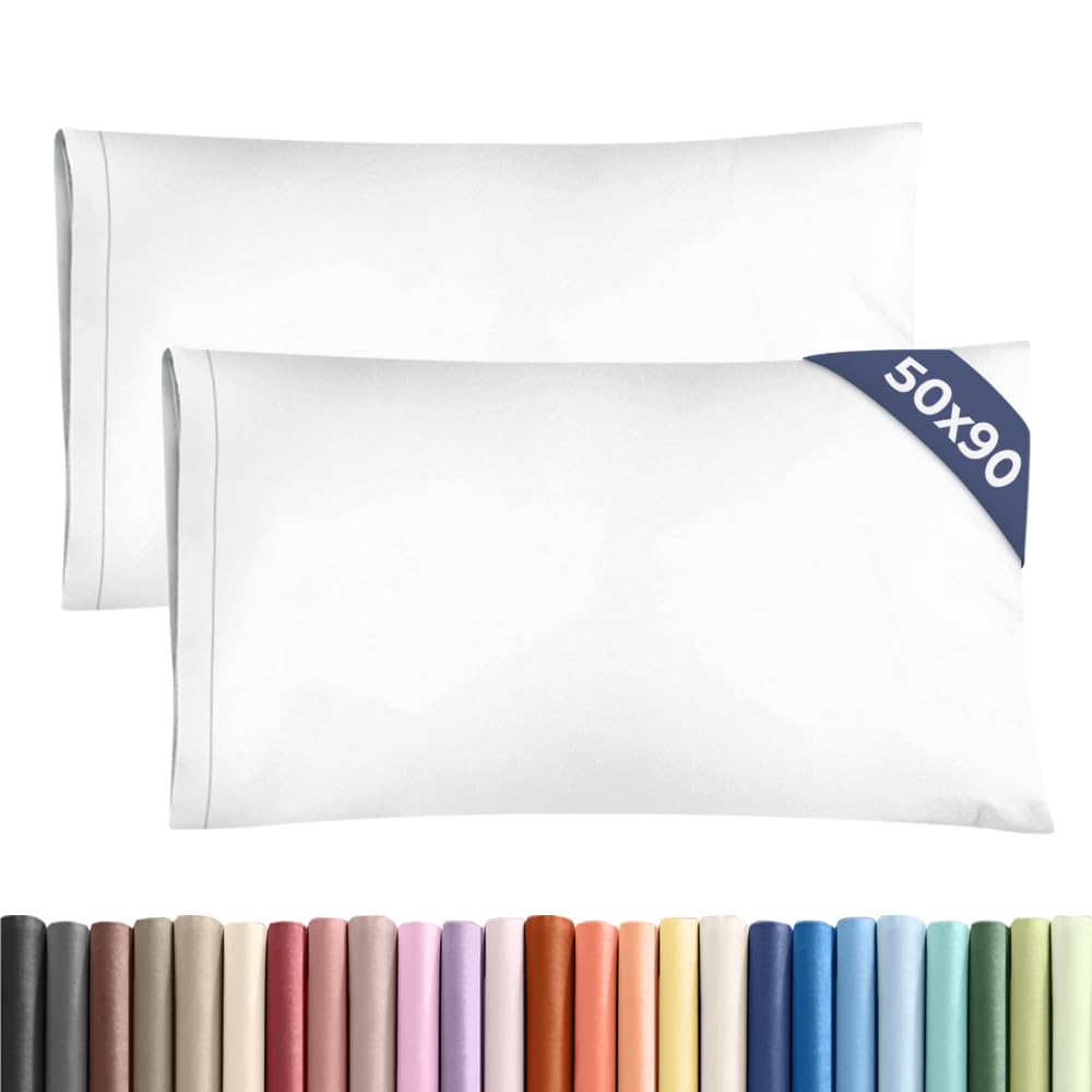 King Size Pillow Cases 2 Pack 50x90cm - Extra Soft Pillowcases, Cooling and Breathable Double Brushed Microfiber, Durable Wrinkle Free, Machine Washable, Hotel Quality Pillow Covers - White