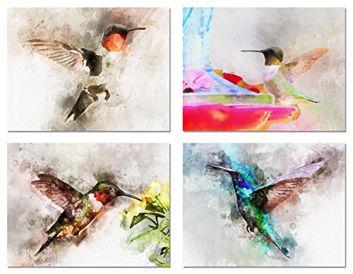 Tarjetas de felicitación de colibrí, tarjetas de notas de verano, en blanco en el interior, incluye 12 tarjetas y sobres, 4 diseños únicos, 5.5 x 4.25 pulgadas