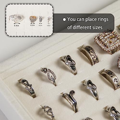 Image of Coward 2Pcs /Set Stackable Ring Organizer Tray Beige Velvet Ring Earring Stud Jewelry Display Holder Tray for Store Selling or Home Show Storage
