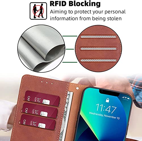 Étui à rabat pour iPhone 13 Pro Max antichoc en cuir marron - 6