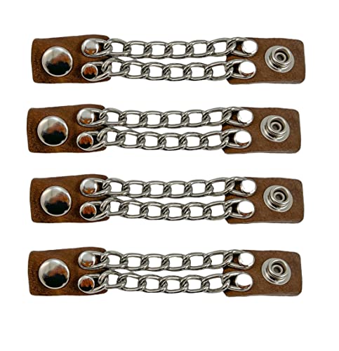 Funk Plus Brown Tan Motorcycle Vest Extenders Double Silver Chain Regular Snap MC Jacket Made in USA (Brown, 8