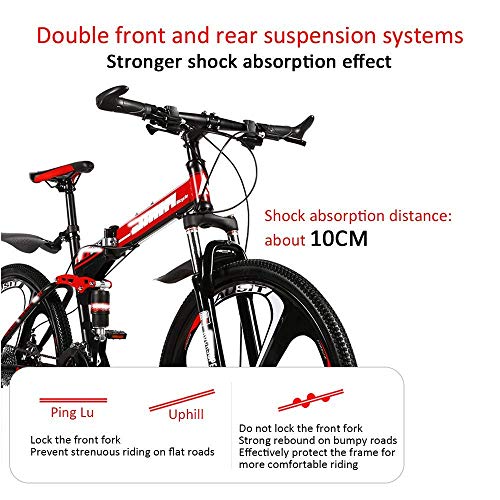 WENHAO Klappendes Erwachsene Fahrrad, 24-Zoll-Dual-Shock-Absorption Off-Road Racing, 21.12.27.30 Geschwindigkeit optional, abschließbare U-förmige Vordergabel, 4 Farben, einschließlich Geschenke – Bild 5
