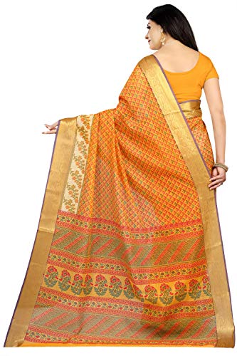 Image of RANI SAAHIBA Women's Poly Cotton Printed Saree With Blouse Piece (SKR6947 Gold)