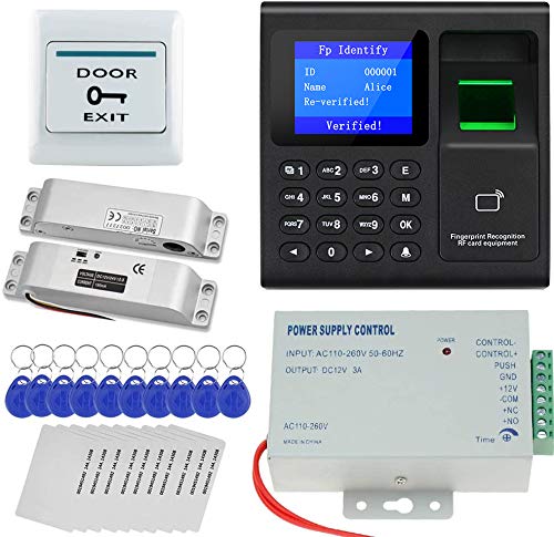 uoweky Door Access Control System Kit Set RFID Standalone Controller with X Bolt Lock + 12VDC Power Supply + Exit Button + 10pcs125KHz Keyfob and Card (K2000+Bolt Lock)