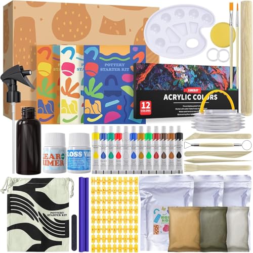 juego de alfarería DIY para el hogar | Juego creativo para adultos y niños | Incluye juego de herramientas de escultura, instrucciones, arcilla seca y colores | Kit de manualidades (46 PCS) (46 PCS)
