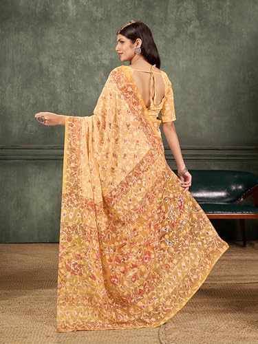 Image of Garden Vareli Summer Roganza Viscose Brasso Floral Print Saree with Unstitched Blouse Piece