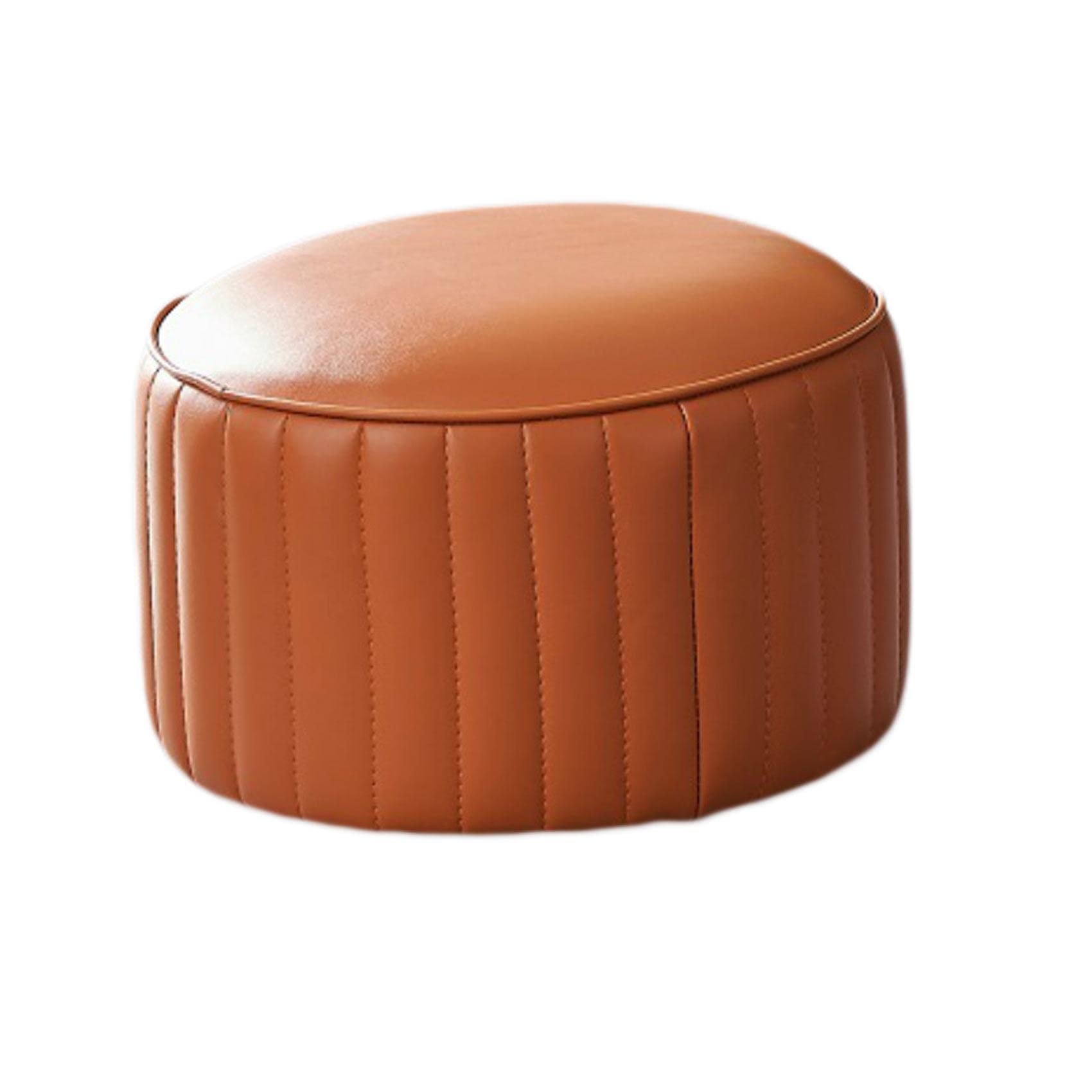 Repose-pieds rond en cuir orange 36x24 cm pour salon et chambre