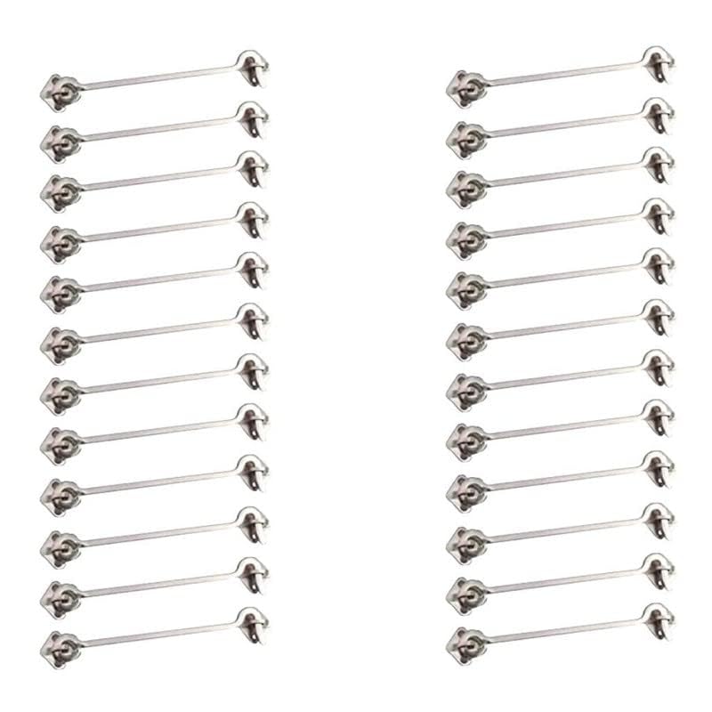 doortain stainless steel gate hook for secure outdoor latching and locking |window hook for double doors gates pack of 24 (5 inch, silver)