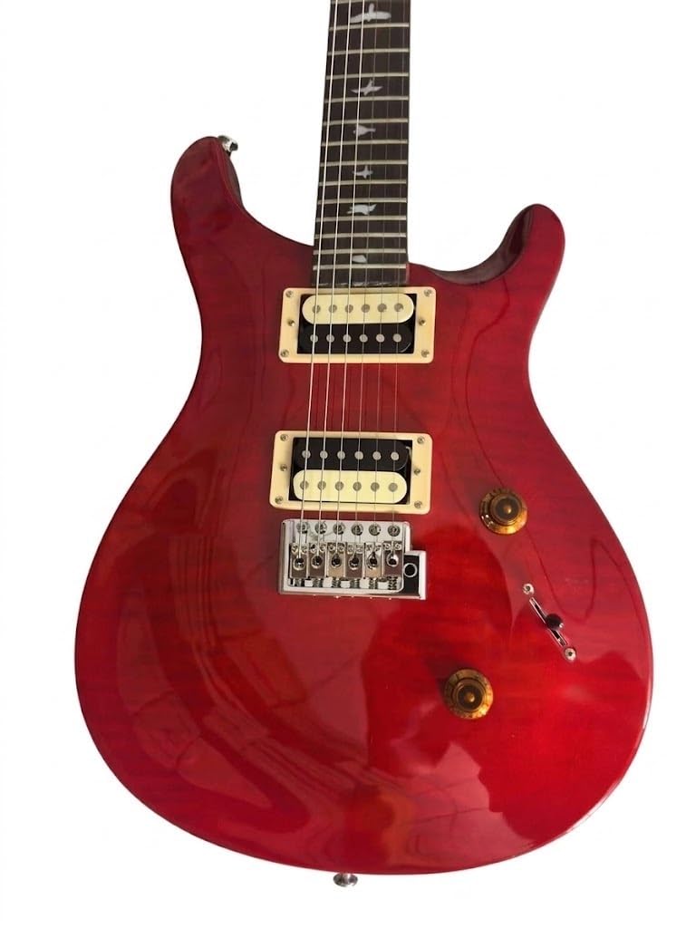 Chitarre elettriche Solid Body, doppio Humbucker e ponte tremolo, Guitarra elettrica ambidestra for palco studio, mogano palissandro, 6 corde rosso traslucido