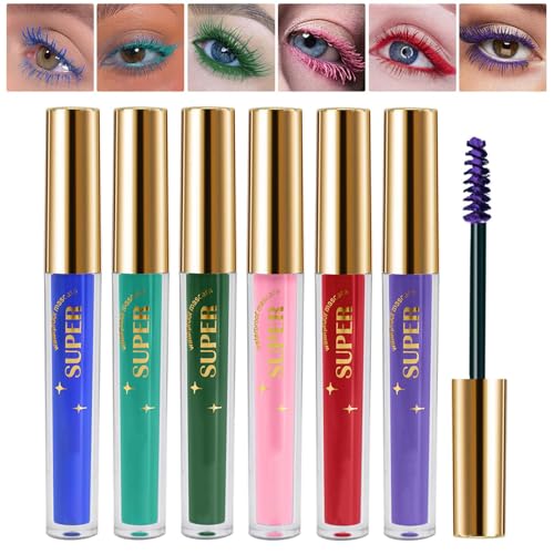 Bunte Wimperntusche Set, 6 Farben Wimperntusche Wasserfest, Volumizing & Curling Mascara, Langlebig Wimperntusche Lange Wimpern, Verlängerung Augen Makeup für Weihnachten, Halloween, Party, Hochzeiten