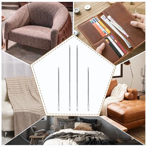 Image of 4 Pcs Professional Upholstery Needle 4 inch 6 inch Sewing Needles Large Eye Hand Sewing Needles Stainless Steel Yarn Needle Embroidery Needles for Hand Sewing Stitching and Crafting Projects
