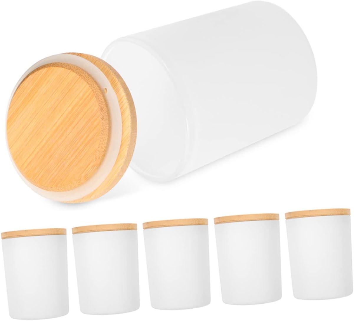 Angoily 6 Sets Frosted White Glass Candle Jars with Lids DIY Aromatherapy Candle Containers Multi-use for Household Storage and Crafting