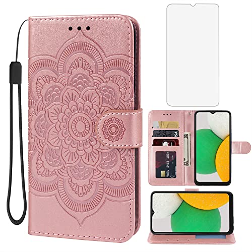 Bohefo Case for Galaxy A03 Core/Samsung A03 Core SM-A032F Wallet Case with Tempered Glass Screen Protector, Leather Flip Credit Card Holder Stand Phone Cover for Samsung Galaxy A03 Core Rose Gold