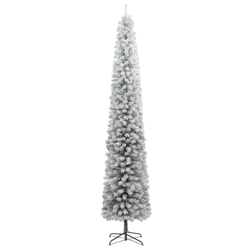 vidaXL Albero di Natale Sottile con Base e Neve Floccata 270 cm PVC