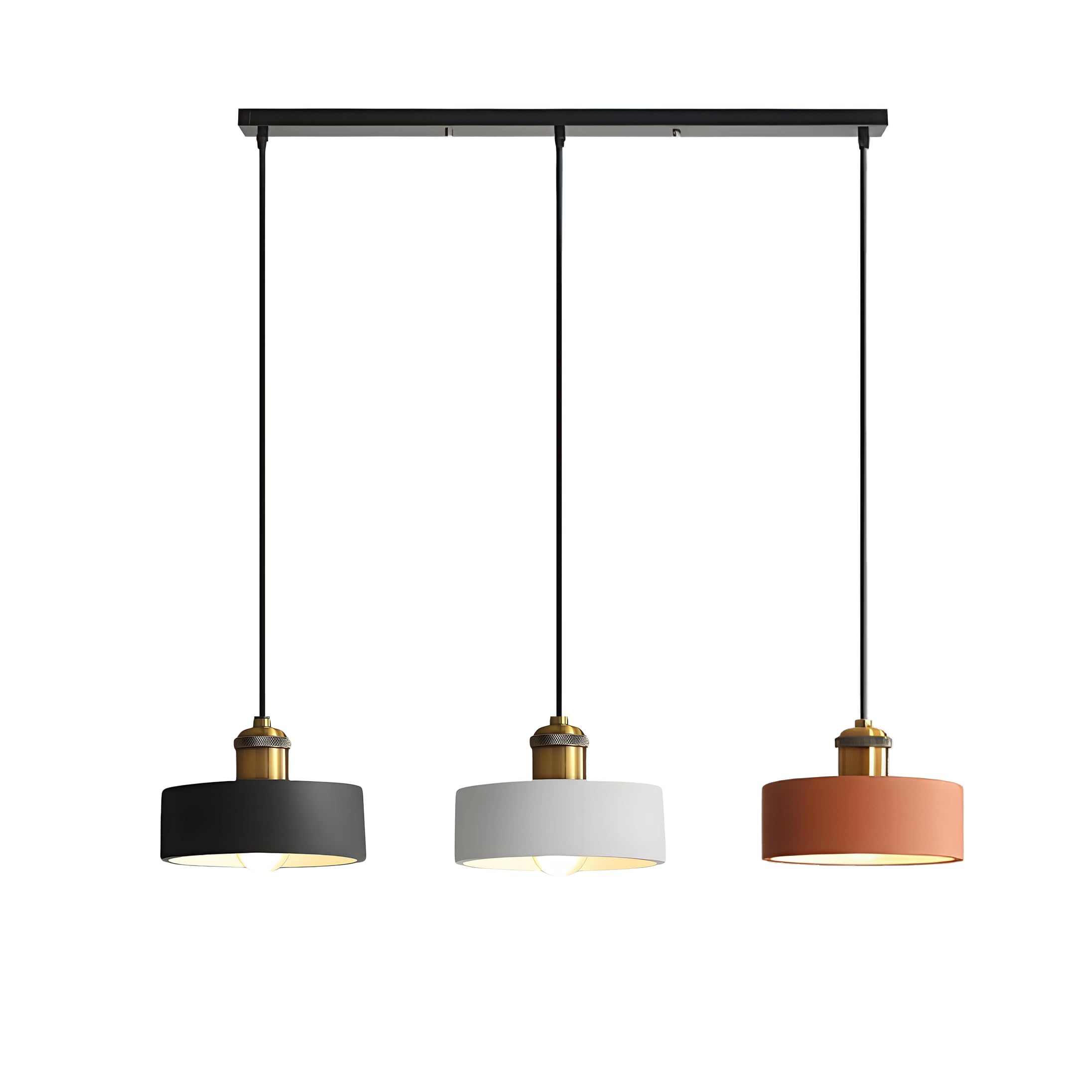 Industrial Metal Pendant Light,160mm Round Iron Lampshade, Vintage E27 Loft Bar Ceiling Hanging Lamp for Kitchen, Bedroom, Dining and Living Room (Multicolor, 3-Lights Cluster in Line)