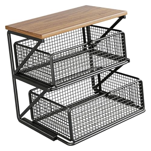 PETSOLA Organizador de Estación de Café con Repisa Lateral Y Cajón Estantería para Almacenamiento de Cápsulas Y Accesorios de Té Soporte para Guardar Tazas Ad, Black L, Individual