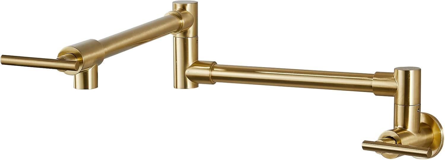 Robinet de cuisine mural luxueux or brossé pliable double articulation