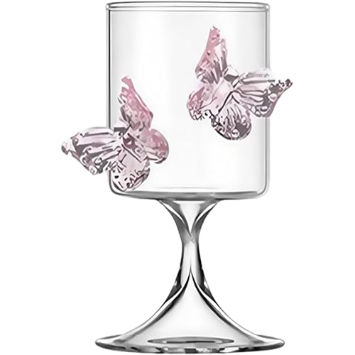 Pink Butterfly Wine Glasses with 3D Butterflies Coquette Champagne Glasses Butterfly Wine Cocktails Glassware for Weddings Engagements Party Gifts (Classic-style glass)