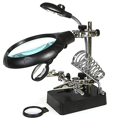 Lupa de mesa multifuncional 10X com 5 luzes LED Iluminação auxiliar Lente de três substituições múlt