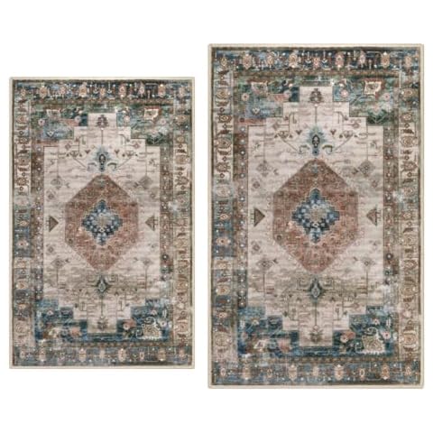 Collive Washable Indoor Door mat, Non Slip Retro Entryway Rug 20" x 32" +24" x 36" Doormat Quick Absorbent Entrance Rug Distressed Front Door Mat, Welcome Mats Floor Mat Doormats for Kitchen Home Cover