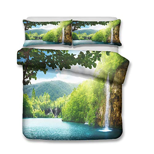 HNHDDZ Ropa de Cama Verde Bosque Corriente de Agua Cascada Planta Tropical...