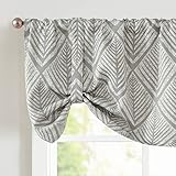 jinchan Tie Up Valance Curtain Geometric for Kitchen Living Room Ferns Leaf Print Blackout Window Valance Adjustable Thermal Insulated Tie-up 18 Inch Rod Pocket 1 Panel Grey on Beige