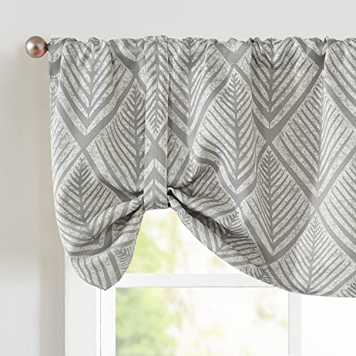 jinchan Tie Up Valance Curtain Geometric for Kitchen Living Room Ferns Leaf Print Blackout Window Valance Adjustable Thermal Insulated Tie-up 18 Inch