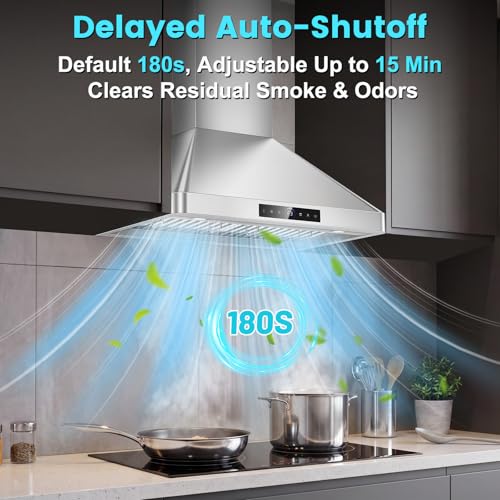 Image of 30 inch Wall Mount Range Hood, 1200 CFM Gesture Touch Stainless Steel Hood