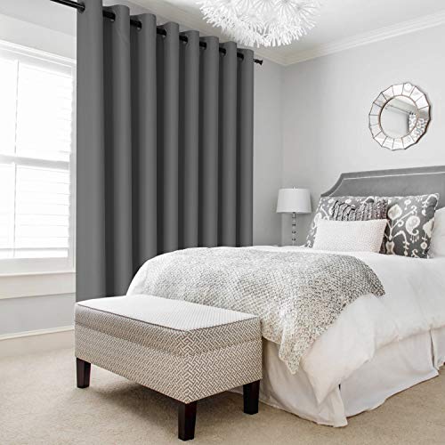 Image of DWCN Room Divider Curtain - Extra Wide Blackout Curtain for Sliding Glass Door, Living Room, Bedroom Partition and Shared Office Space, 1 Grommet Curtain Panel, 15ft Wide x 9ft Tall, Dark Grey