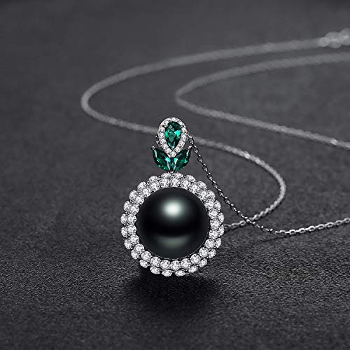 VIKI LYNN 12-13mm Round Tahitian Cultured Black Pearl Pendant Necklace 925 Sterling Silver CZ for Women - Image 5